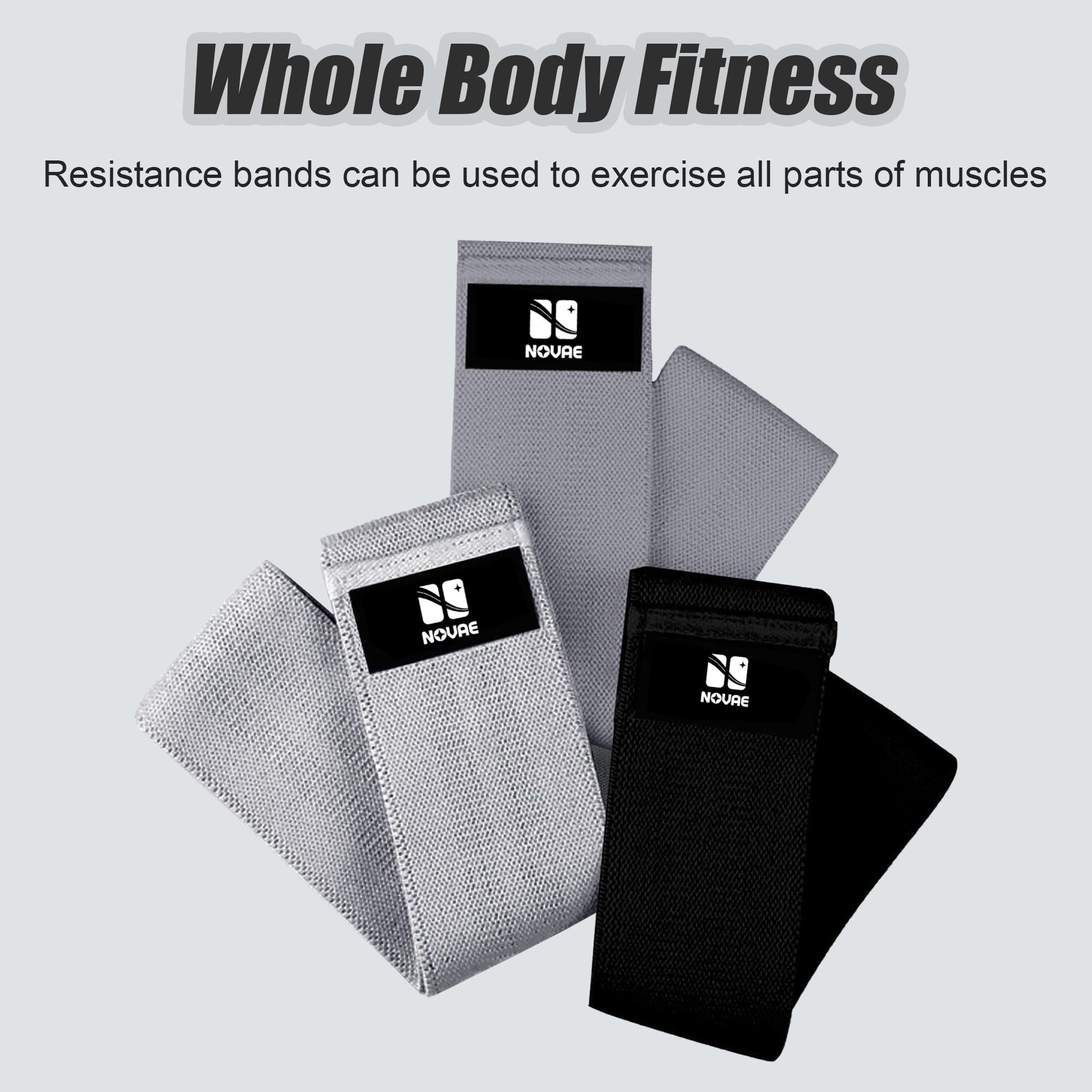 Resistance Bands Set (3 Levels) for Strength & Mobility - Light Gray/Gray/Black